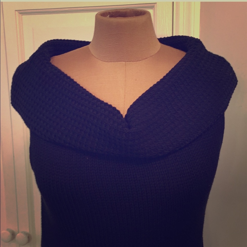 Black Sleeveless Cowl Neck Knit Sweater